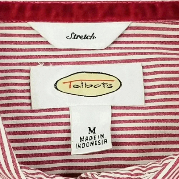 Talbots Stretch Medium Women's Red White Stripe Long Sleeve Cotton Spandex Shirt - Picture 3 of 7